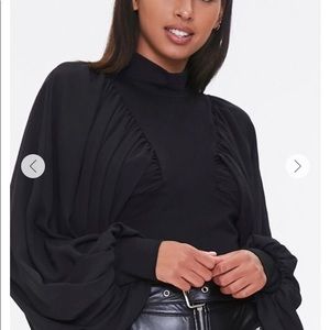 Mock neck balloon sleeve top